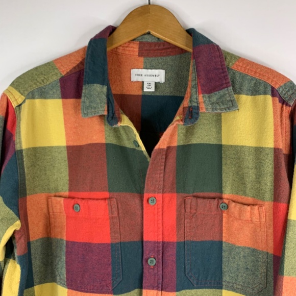 100% cotton, multi color plaid flannel button down shirt boho cabincore - Picture 8 of 11